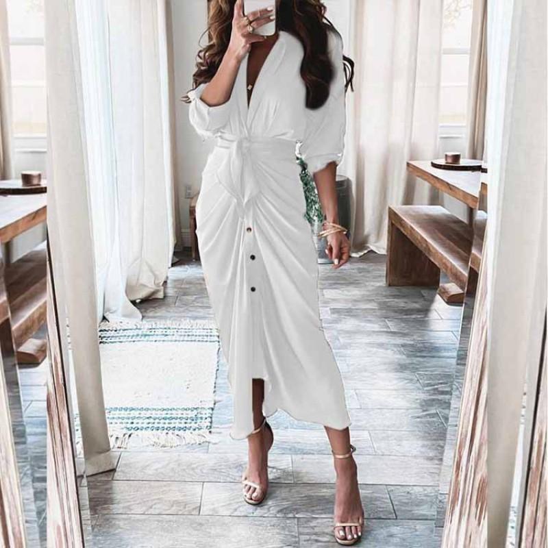 2026 Womens Elegant V-Neck Wrap Tie High-Waist Floral Print Long Dress Slim Fit Casual Office Wear