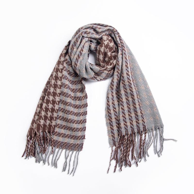 Høst vinterskjerf Brunt Houndstooth skjerf for kvinner dusk sjal