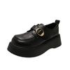 New one-pedal black fashion versatile autumn platform thick heel small leather shoes women