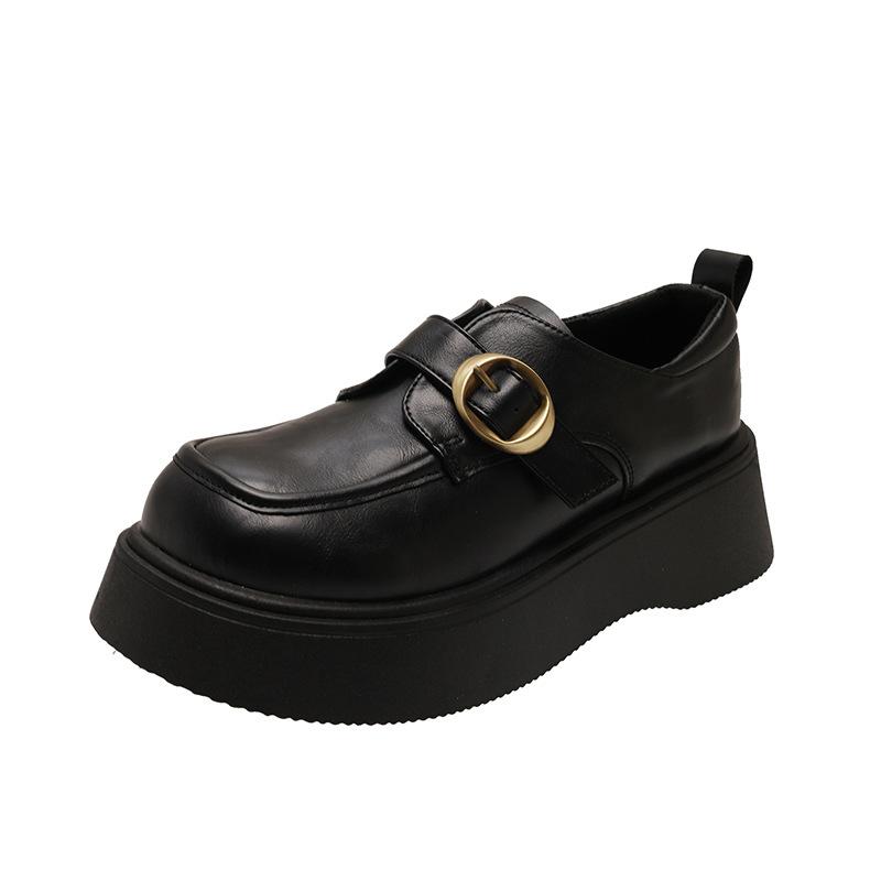 New one-pedal black fashion versatile autumn platform thick heel small leather shoes women