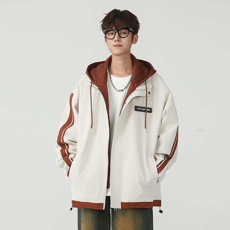 Jacket Men's Spring and Autumn New Trend Workwear Men's Hooded Versatile Fake Two Men's Teen Jacket