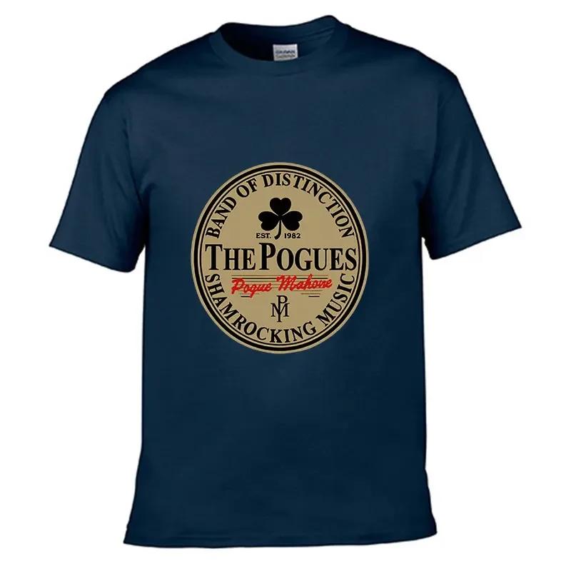 Summer Comfortable Men's THE POGUES Irish Bar Rock Band Pattern Casual Round Neck T-shirt Clover Badge