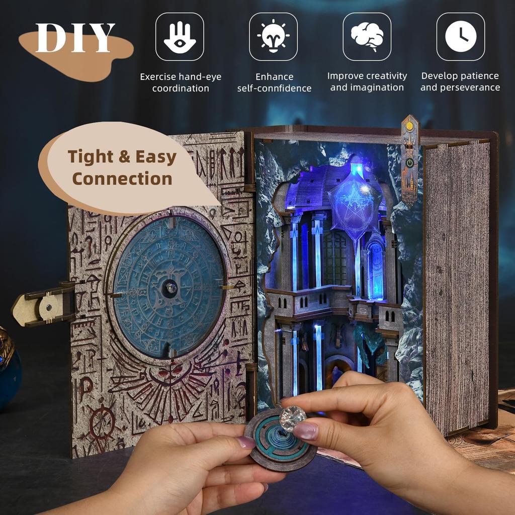 MiniCity DIY BookNook Kit Dollhouse Kit Miniature House Kit BookNook Suitable for and Birthday with LED Light - - - - Beginners, Teenagers, Adults,