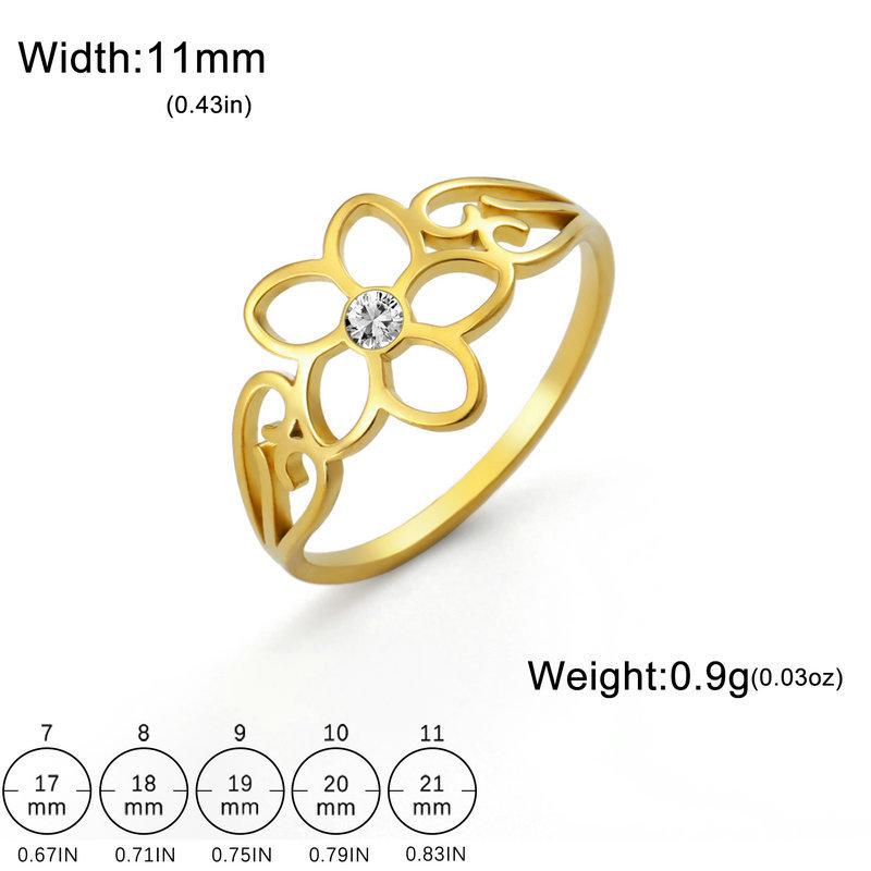 Summer Fashion Fresh Hollow Five Petal Flower Rhinestone Ring For Women Elegant Openwork Floral Band Jewelry Gift