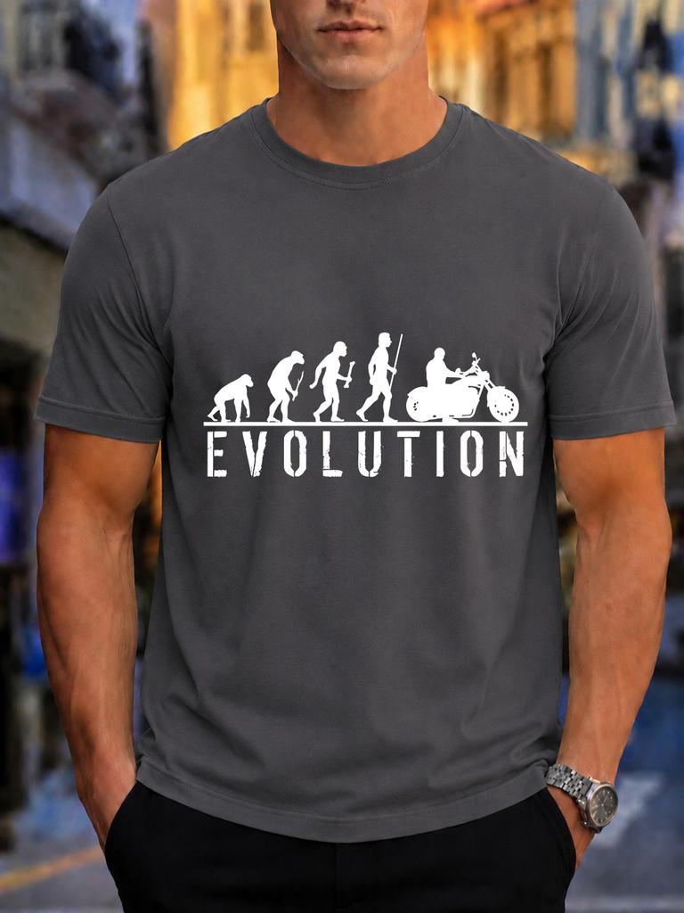 2026 New Pure Cotton Tshirt Huunisex Evolution Turns Into Motorcycle Rider Vintage Distressed Letter Print For Motorcycle Enthusia