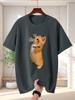Unisex T Shirt Saluting Orange Cat Graphic Tee Funny Pet Print Short Sleeve O Neck Loose Casual Tops Summer Streetwear