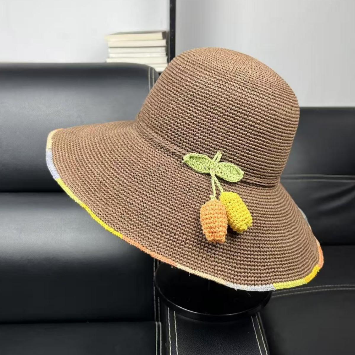 

2026 Fu Huan hand hook big brim straw hat women s Japanese versatile travel sun protection sun hat beach sun hat foldable M（55-57cm） коричневый
