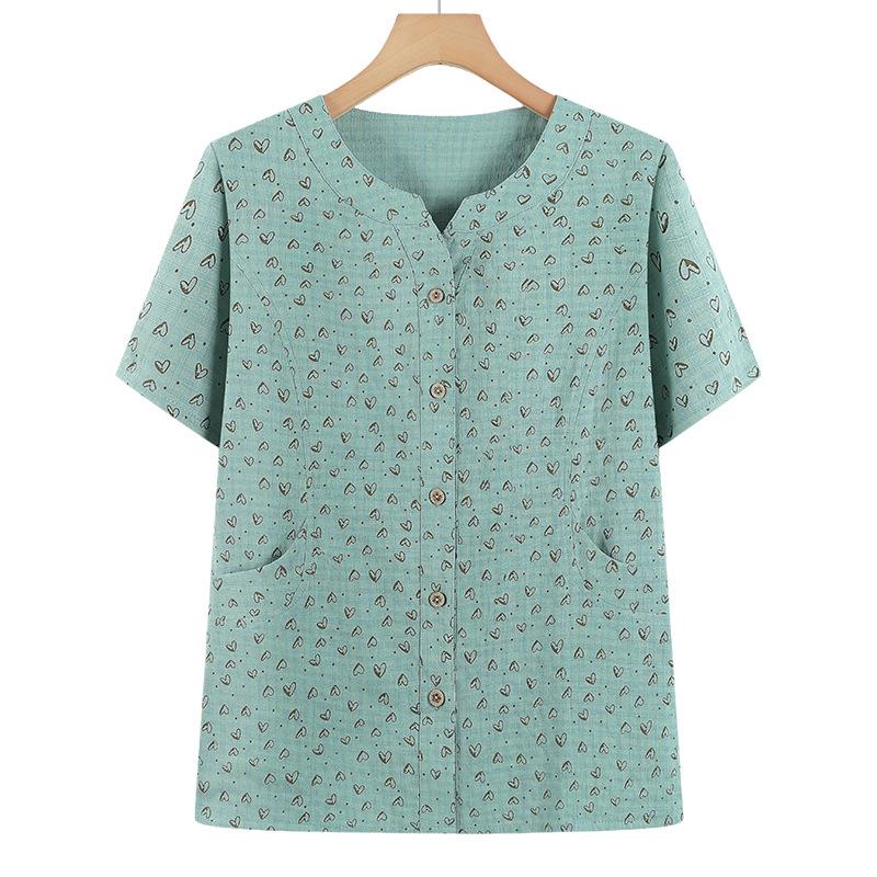 

2026 New Style Pure Cotton Short-Sleeve Cardigan for Middle-aged & Elderly Women L (Recommended 80-90 Jin)