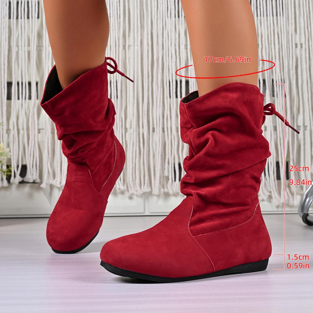Autumn and winter new velvet medium boots inner heel-increasing thin cotton boots warm sleeve flat bottom