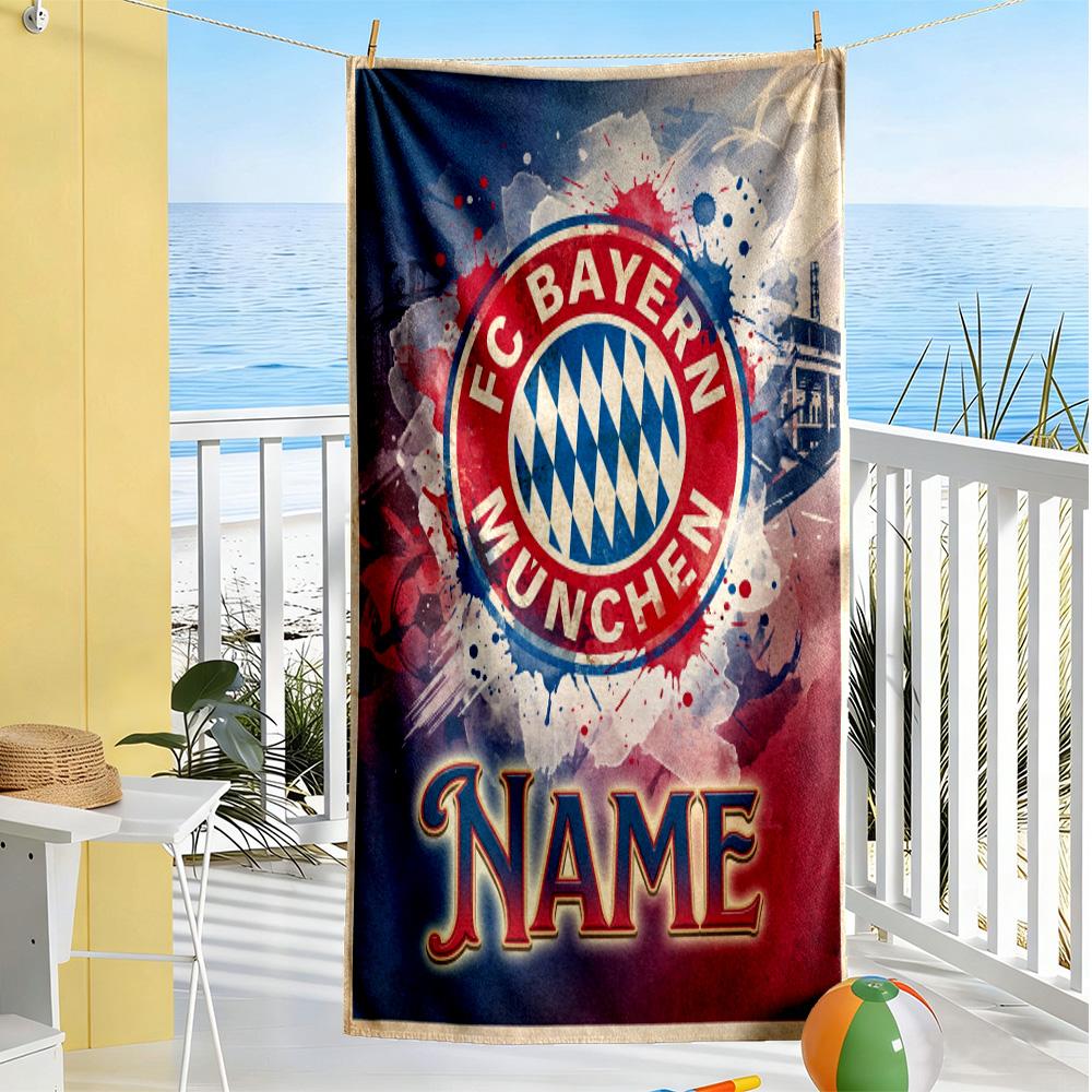 Fc Bayern Munich Fan Art Customizable Name Beach Towel Soft Durable Quick-Dry