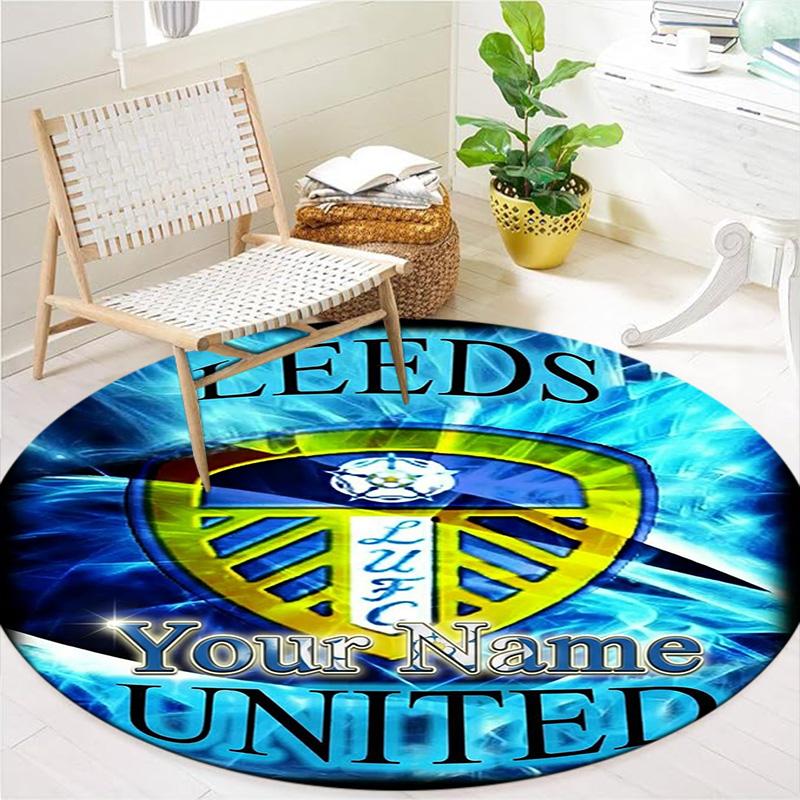 Leeds Crest Custom Name Round Area Rug Carpet Rug For Living Room Bedroom Sofa Playroom Decor Nonslip Floor Mat