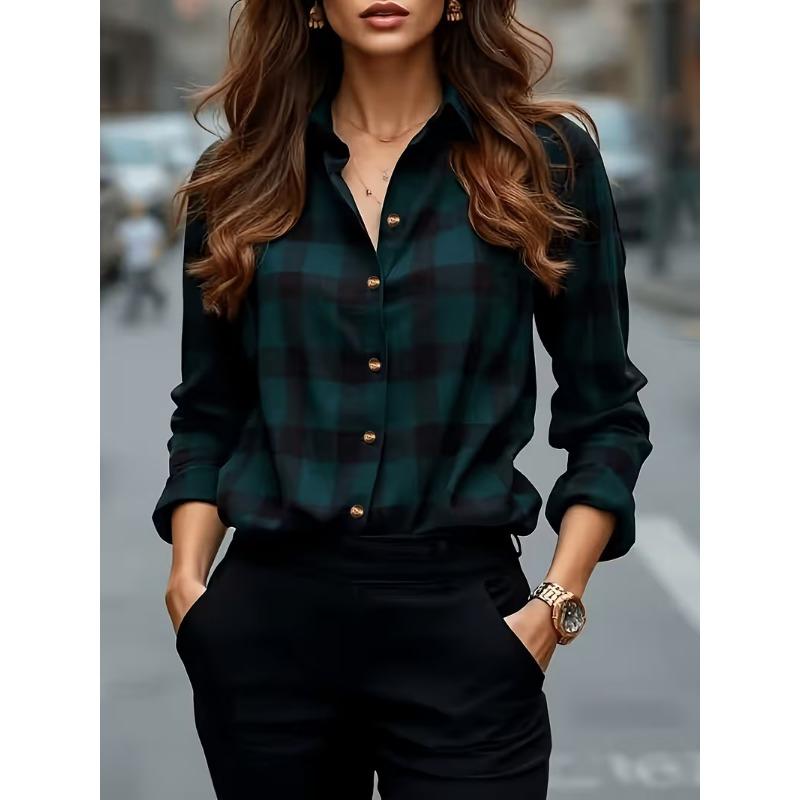 Ladies Printed Long Sleeve Shirt Fashion Lapel Casual Daily Women Tops