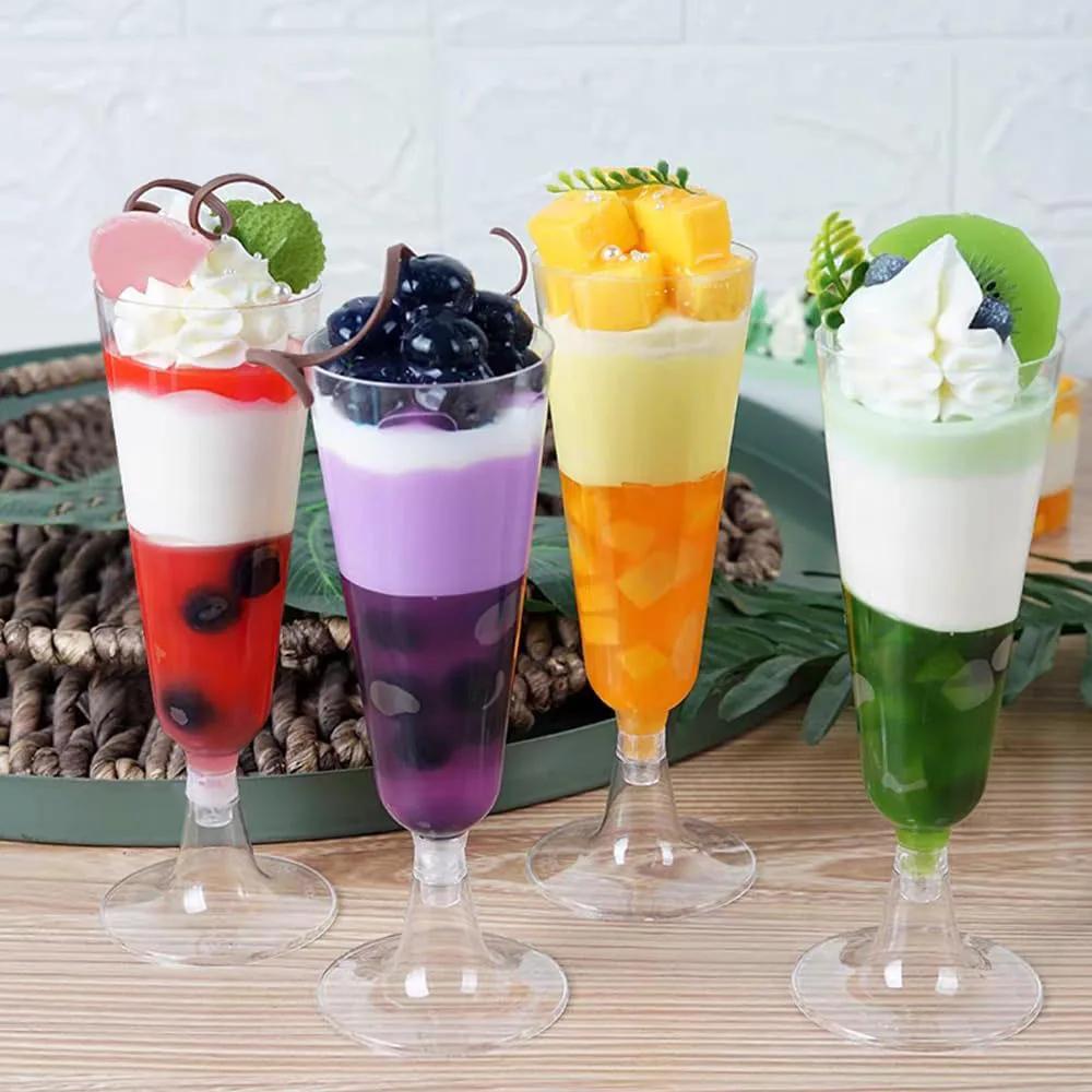 50/25 Champagne Glasses Disposable Cocktail Plastic Red Wine Tall Glasses Gold Powder Martini Glasses Party Bar