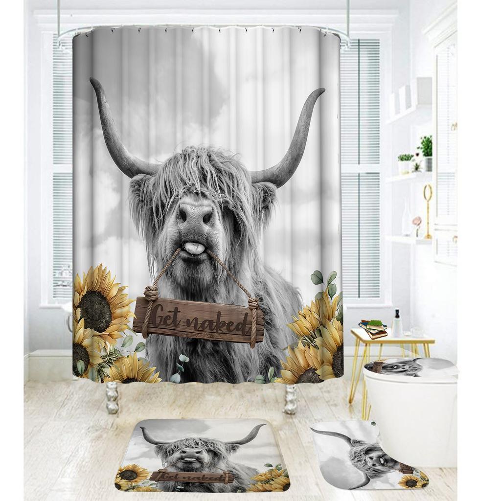 Bathroom Shower Curtain Four-Piece Digital Printing African Animal Waterproof Shower Curtain Shower Curtain Partition Curtain Bath Mat
