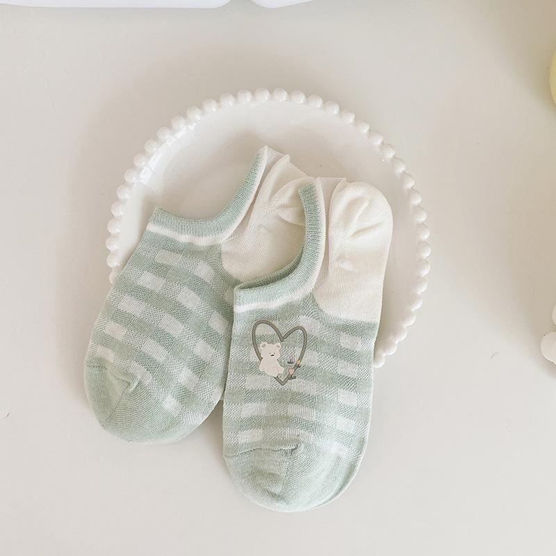 

Женские летние носки-лодочки, милые полосатые хлопковые носки, которые не сползают и невидимые носки, модные короткие носки с низким вырезом 1 pair зелёный