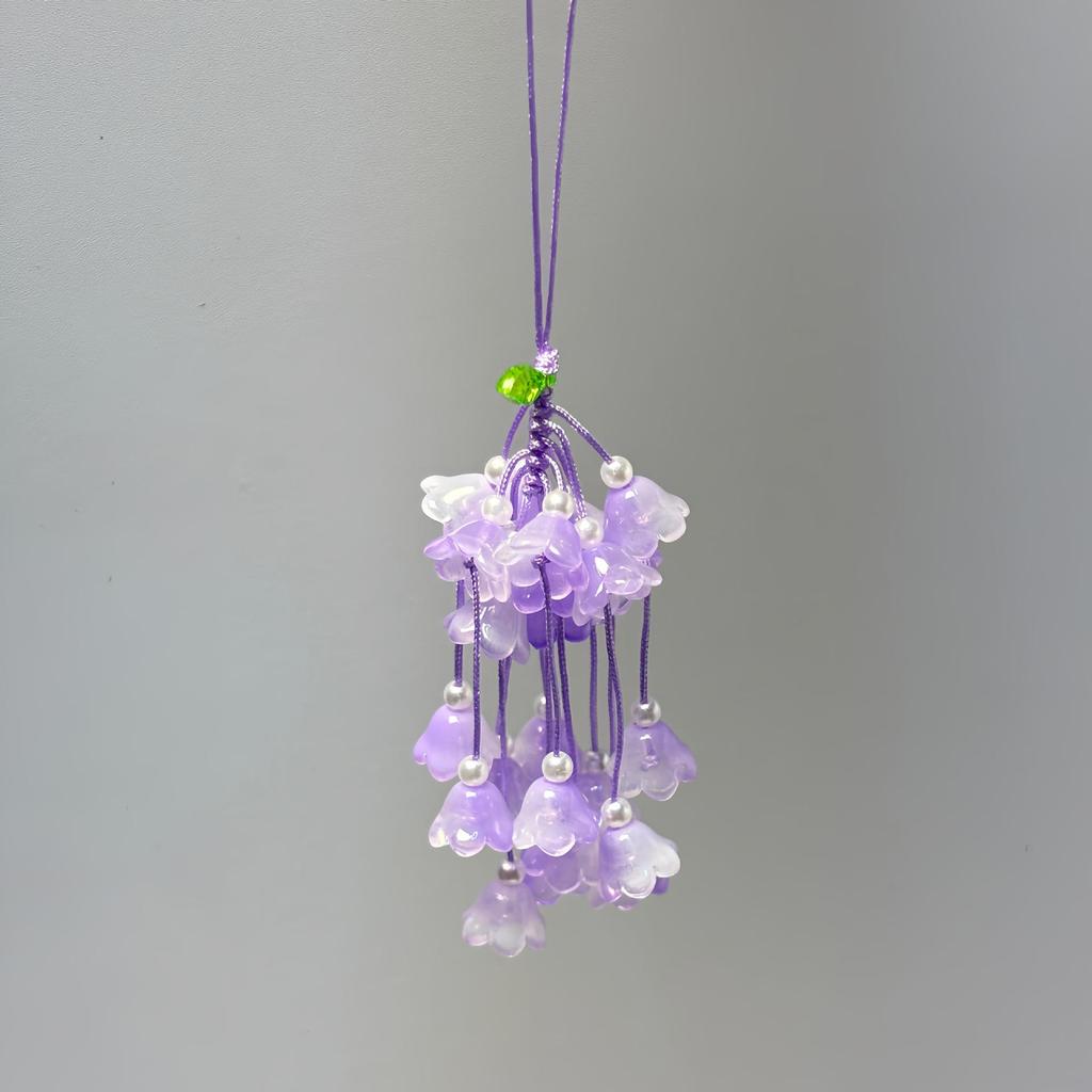 Maiglöckchen Rosa & Weiß Farbverlauf Anhänger - Chinesischer Stil Autoanhänger und Taschenanhänger, Kulturelles Geschenk