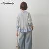 Korean Fashion Autumn Winter Women Casual Pullover Turn-Down Collar Patchwork Contrast Color Striped Sweatshirt Layered Ruffles Ladies' Hoodies