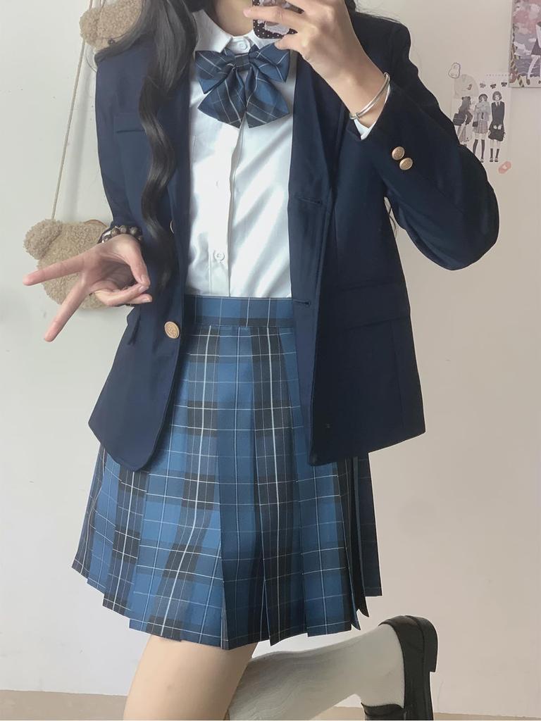 QOOLY JK Uniform Cosplay Studentská Školní Bunda Módní JK Cos Kostým Námořnická Modrá Velikost S Dámská