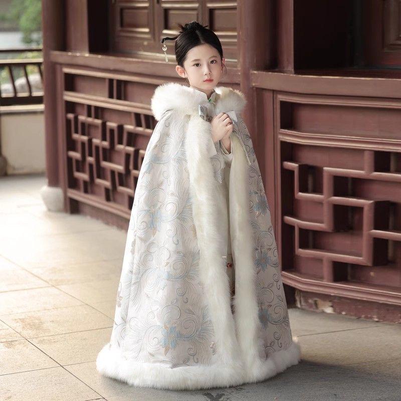 Mädchen Kapuzen-Hanfu-Umhang - Warmer Herbst/Winter Prinzessinnen-Schal im chinesischen Stil