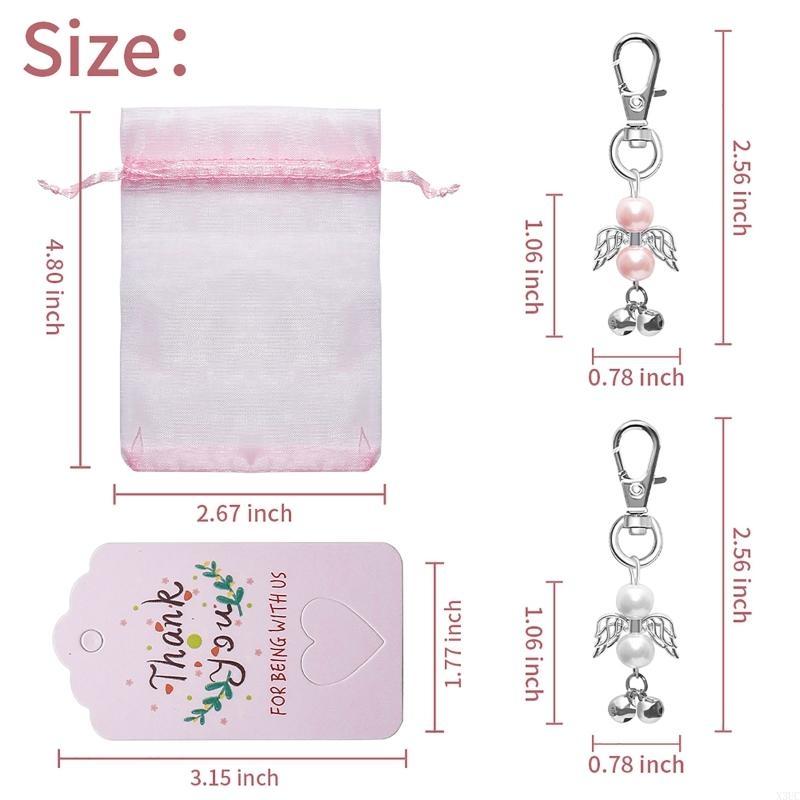 Angel Keychains with Thank You Tags Drawstring Yarn Bag Set Accessory for Baby Shower Bridal Shower Wedding Gift Package X3UC