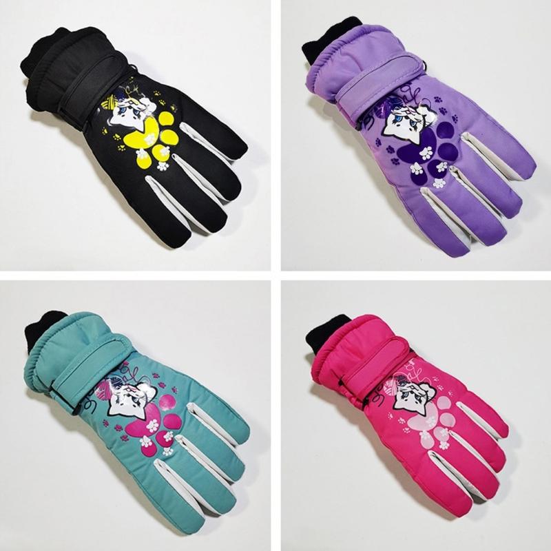 Gants de Ski pour Enfants Hiver Imperméables Motif Dessin Animé Mignon Gants de Neige Chauds pour Garçons Filles Enfants 5-10 Ans