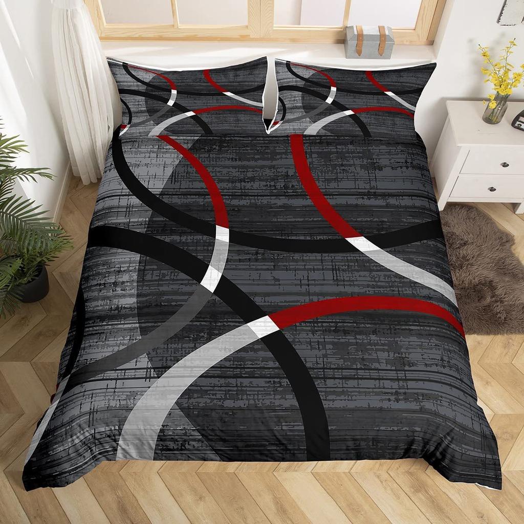 Black Purple Abstract Lines Three-Piece Quilt Cover 3D Digital Printing Bedding Set Bed Cover