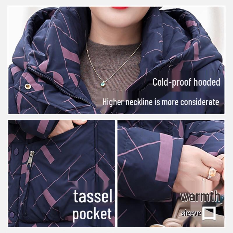 XueZhongFei Damen Kapuzen-Midilänge Daunenwinterjacke