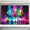 2D Neon Cocktails Backdrop, Vibrant Colors with Ice Cubes and Fruit
