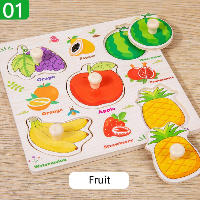 Ranch Animal Hand Grip Board Puzzle Montessori Early Education Wooden Three-dimensional Pegged Puzzle Toys for Children 1-3 Year