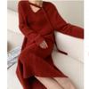 French Knitted Dress Is Thin In Autumn and Winter, with A Long Soft Waxy V-neck Sweater Skirt Jacket with A Base Inside The Waist
