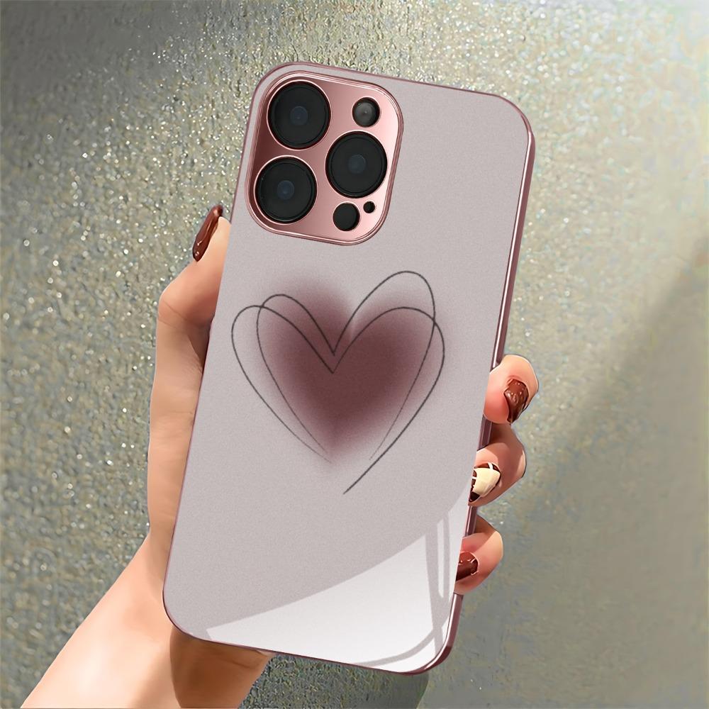 Heart shaped pattern metallic paint glass phone case suitable for iPhone 17 16 15 14 13 12 11 Pro Max Plus shockproof back cover