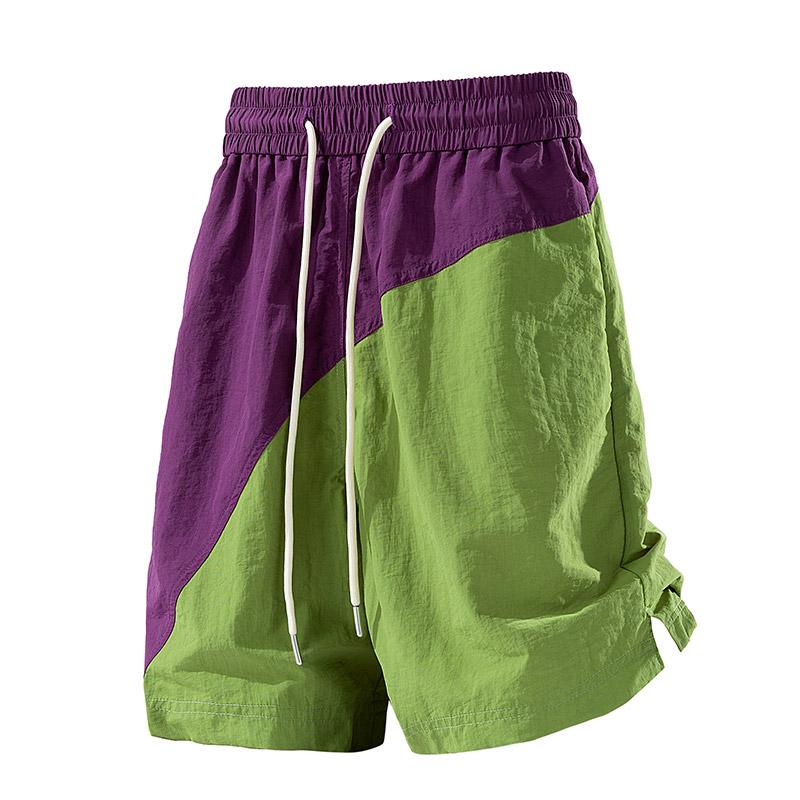Shorts de verão com blocos de cor cor de pele de gelo, calças de três quartos, calças casuais, macacão