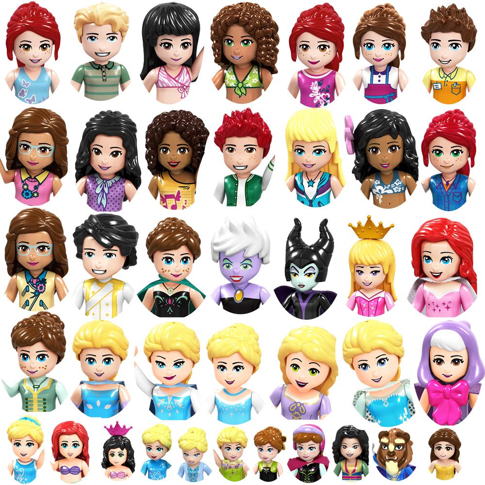 Non-Toxic Fairy Tale Princess Children Belle Beast Cinderalla Anna Olivia Model Figure Blocks Construction Building Bricks Toys For Children