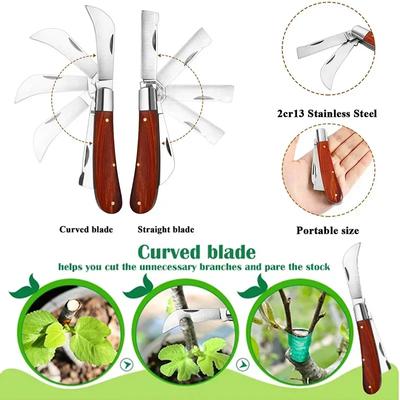 Cuchillo de injerto plegable, herramientas de injerto, cuchillo de poda para injertar, cortador profesional para injertar árboles frutales de jardín, cuchillo con mango de madera