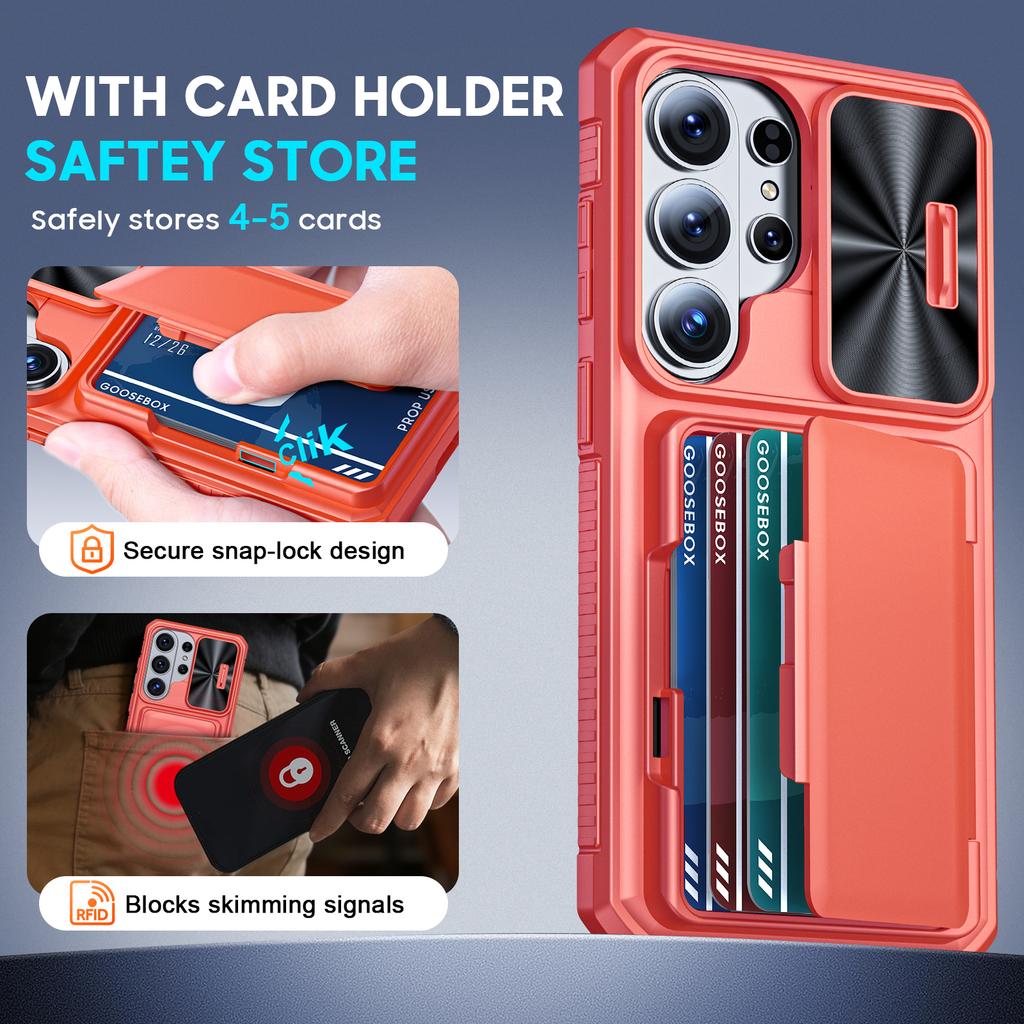 Avec Porte-Cartes, Cache-Objectif Coulissant et Support pour Étui de Téléphone Samsung Galaxy S26 Ultra, Étui Portefeuille Anti-Chute en PC+TPU - Rose Clair