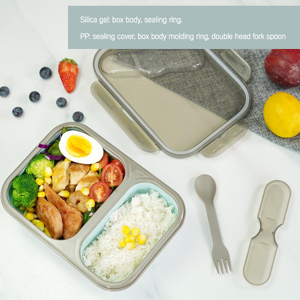 Silicone Collapsible Lunchbox 2 Compartments Large Bento Box Microwave Dishwasher Freezer Lunchbox