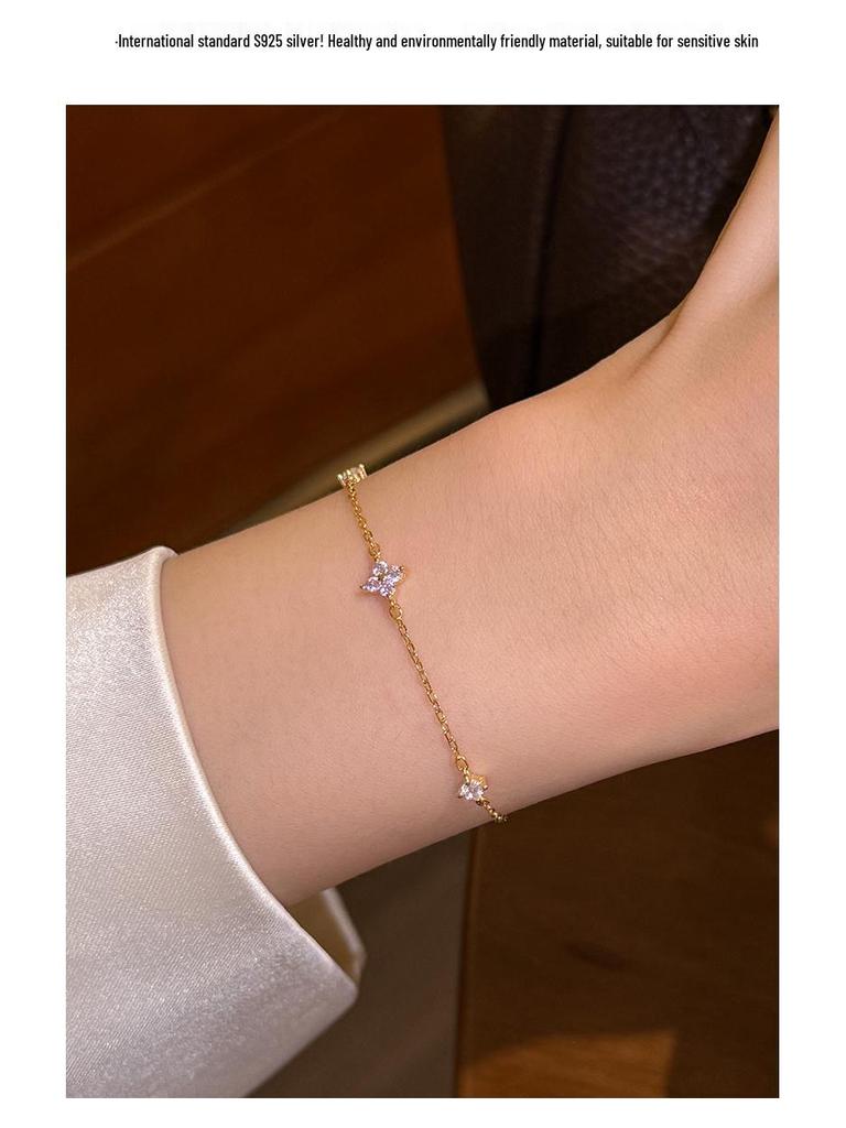 925 Sterlingsilber Diamant Kleeblatt Damenarmband – Luxuriöser Milchstraßen-Glanz, Elegant & Vielseitig.