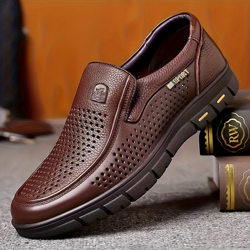 Men's Summer Shoes, Perforated Breathable Business Casual Slip-On Shoes with Soft Sole, Comfortable and Wear-Resistant Driving Shoes