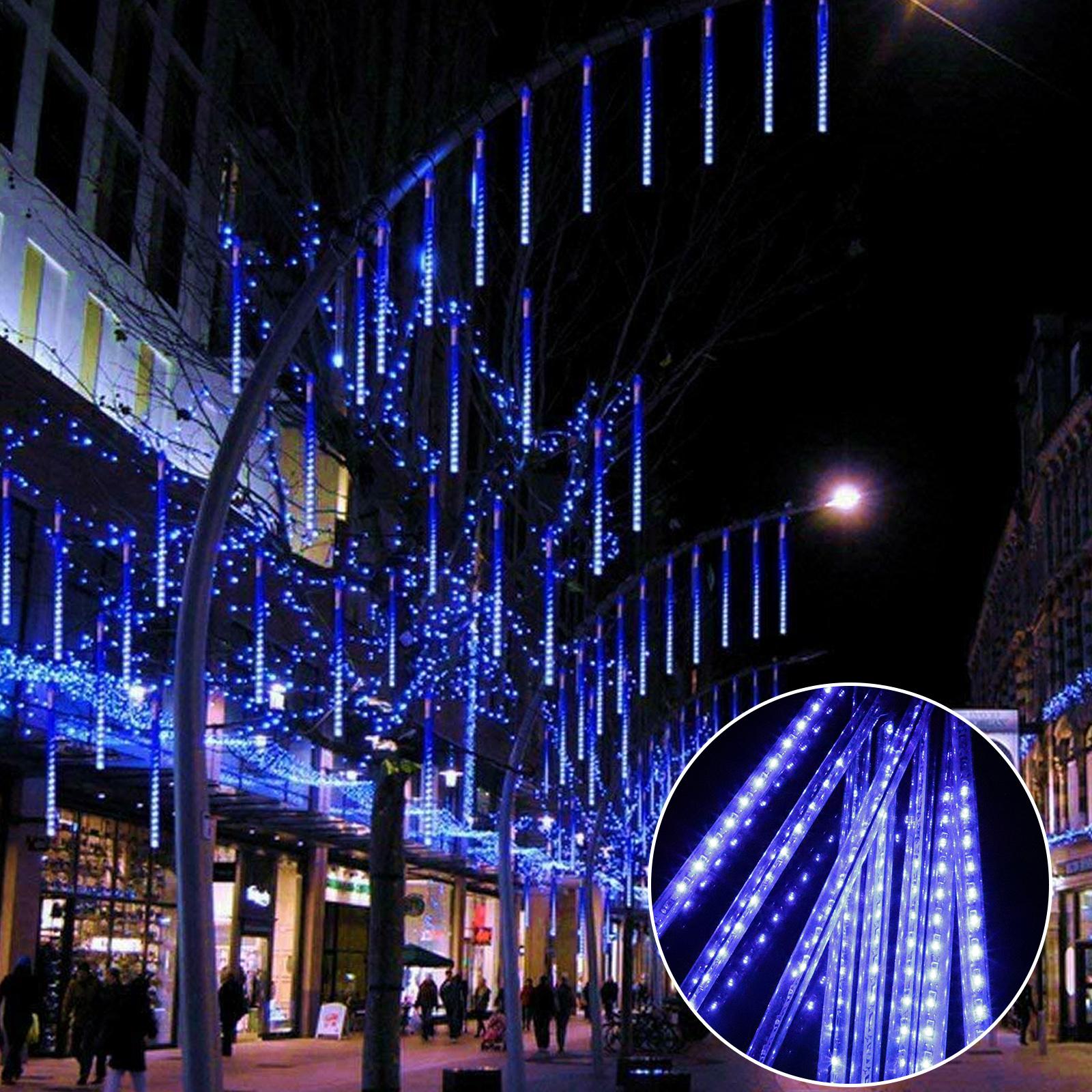 

Звездный метеоритный дождь, дождевые огни, 30 см, 8 трубок, 192 светодиодных фонаря на день Святого Валентина, сосулька, падающий снег, рождественские огни, наружные огни с каплями дождя, елка для свадебной вечеринки 30x1.2cm синий