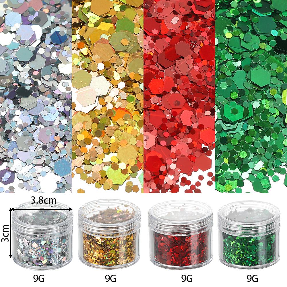 4 Flessen/Set Holografische Zeshoekige Grove Glitter Epoxy Hars Vulvlokken Laser Pailletten voor DIY Epoxy Hars Nagelkunst Vullingen