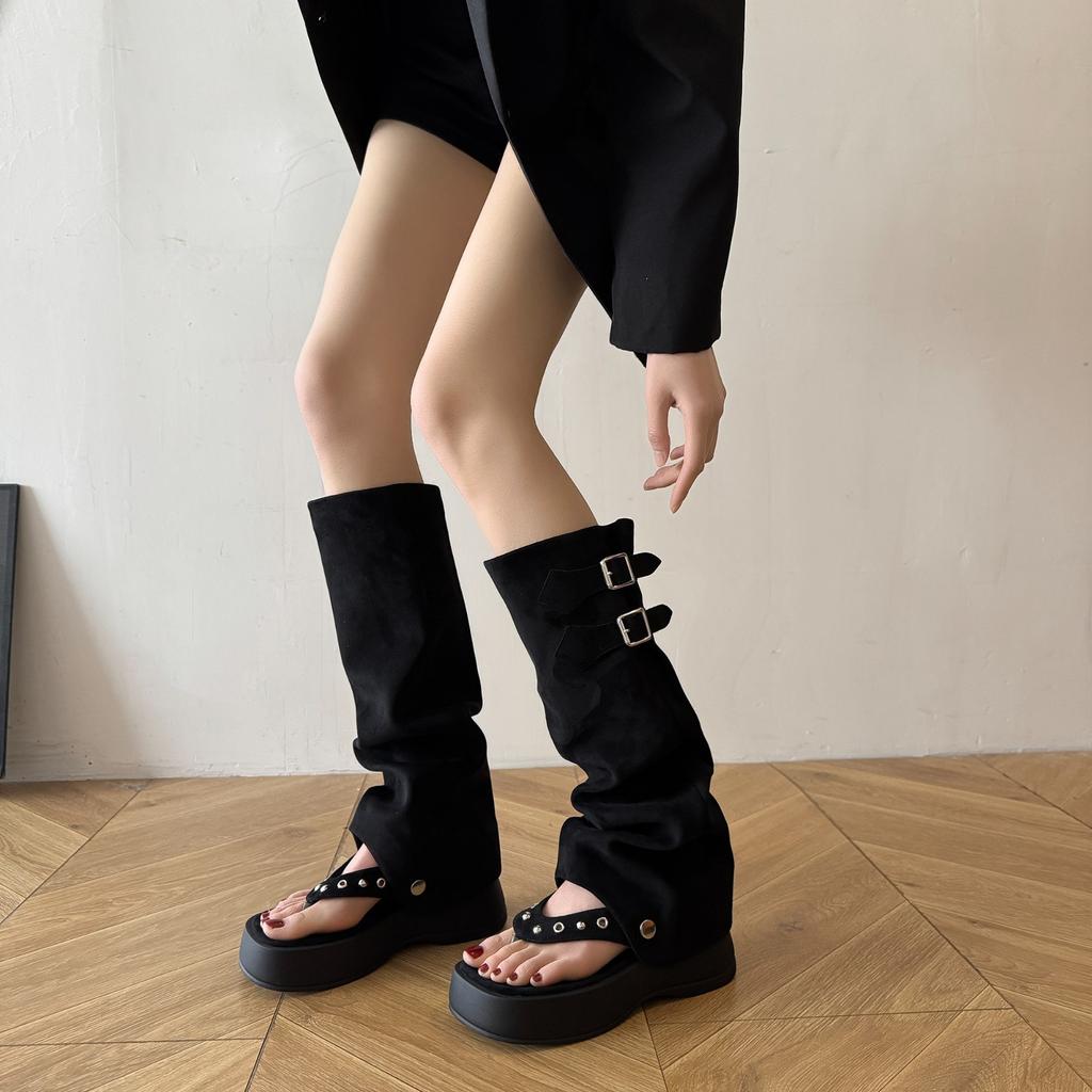 ~ Spice Girl Style~ 2025 Summer Two Wear Thick-soled Muffin Skinny Long Cool Boots Toe Casual Roman Slippers Women's Sandals
