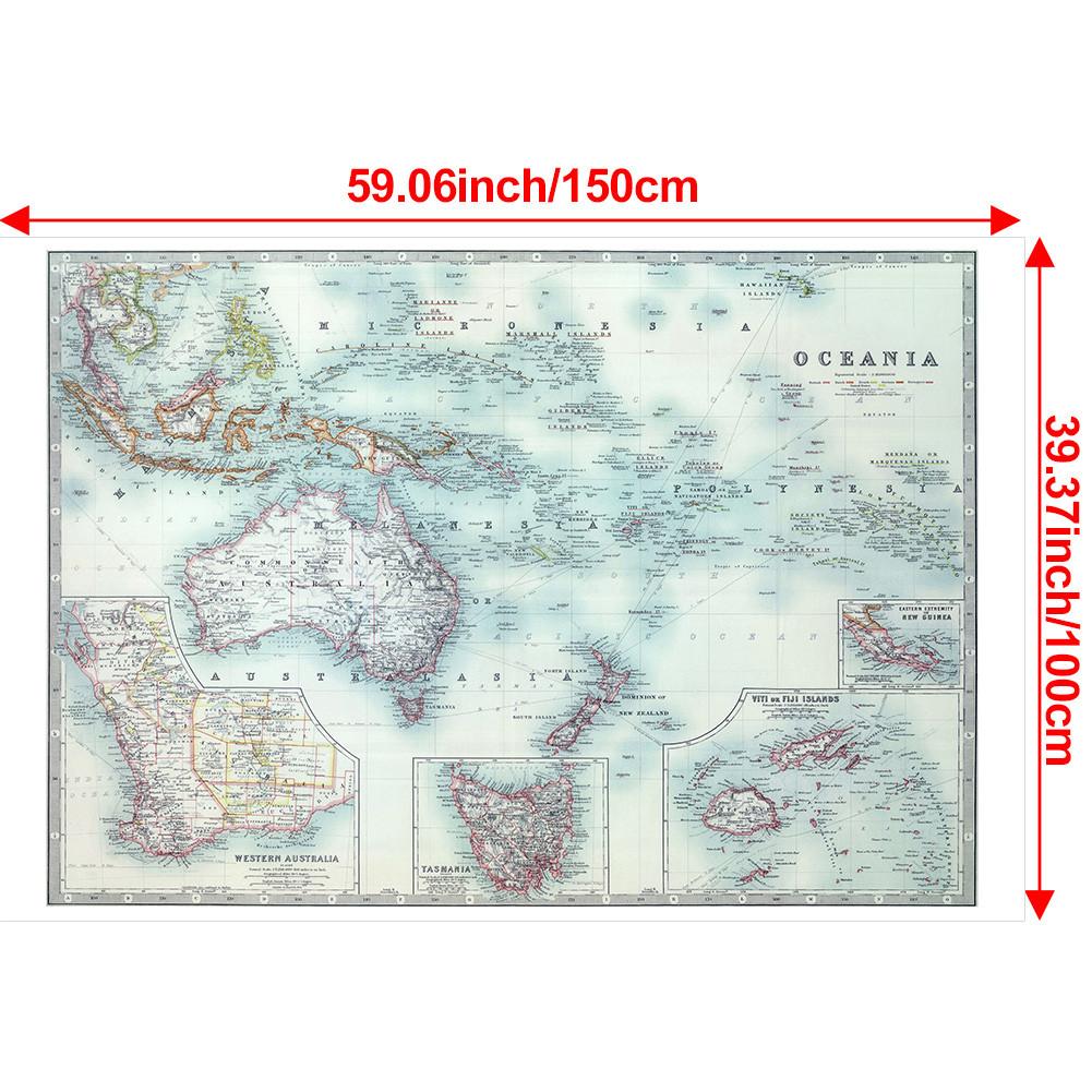 Angļu versija — vintage Okeānijas kartes gleznošanas sienas plakāts, skolas ceļojumu piederumi, dāvana, izglītojoša sienas māksla, kartes sienas dekors