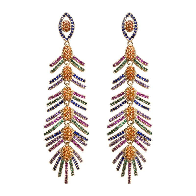 Značkové Náušnice Šperky Ženy Móda Kubický Zirkón Visacie Dlhé List Kvet Náušnice Meď Pozlátená Šperky