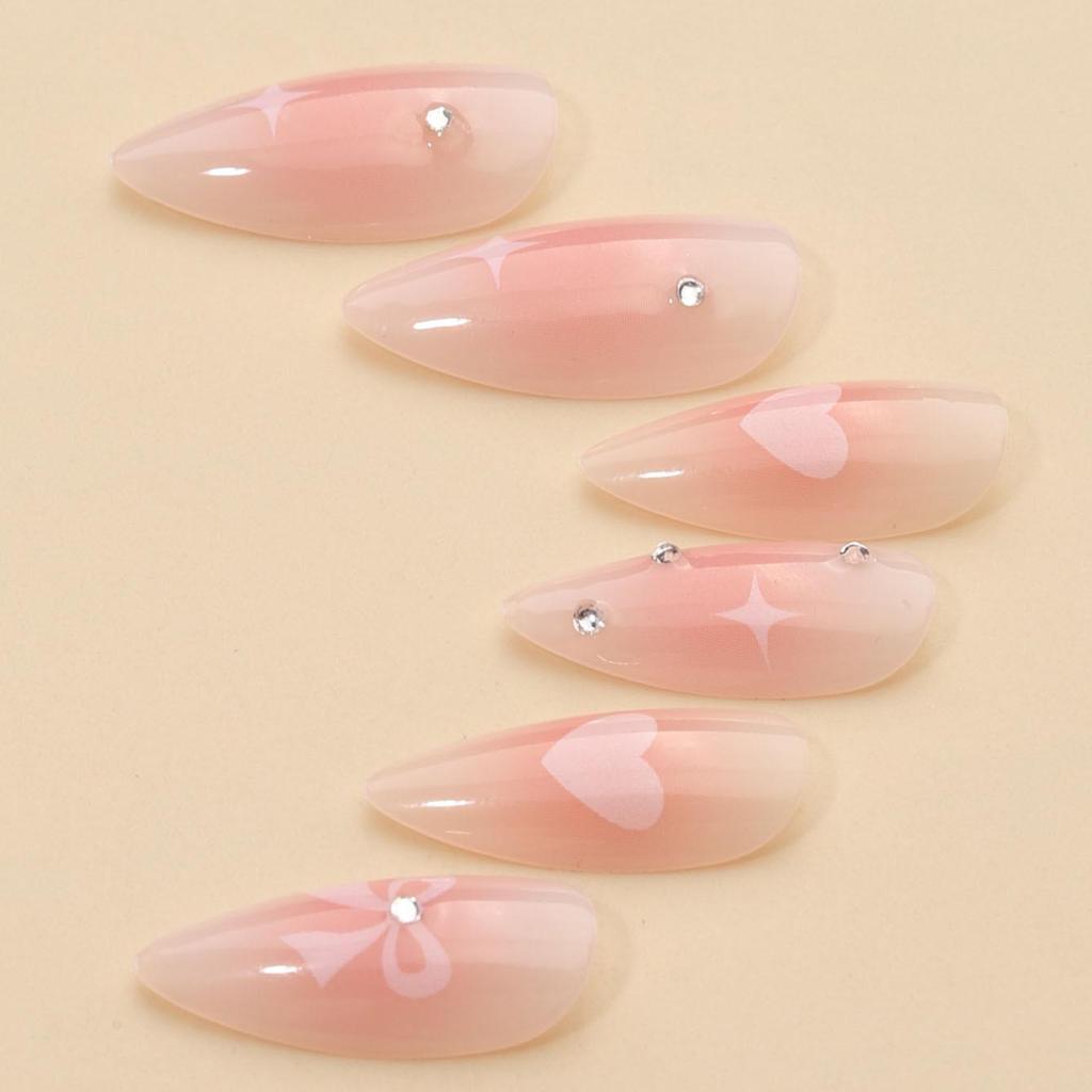French Chic Heart Bow Star Wearable Nails - Sweet European & American Medium Long Designs