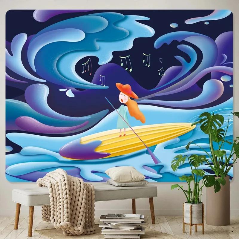 

Исцеляющая девушка-кит, украшение, подвесная ткань, украшение на стену для дома, гобелен, офис, гостиная, гобелен 100x75cm