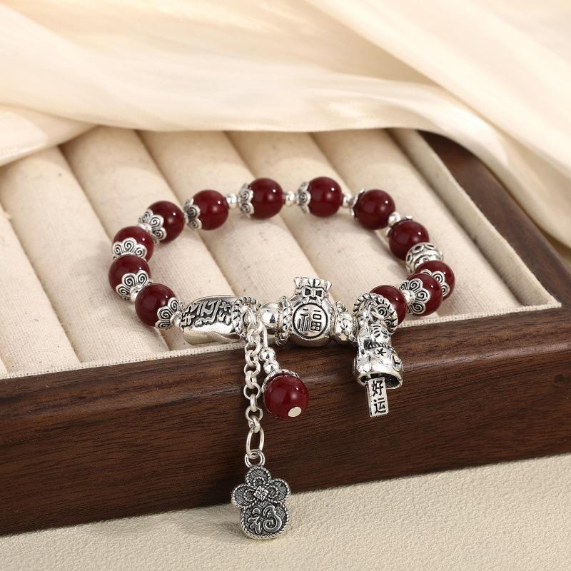 New Red Bead Fortune Cat Bracelet for Women, New Chinese Style Niche Design, Vintage High-End Versatile Lucky Bag Jewelry