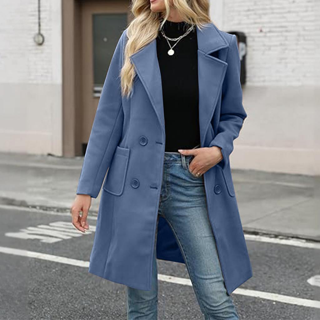 Women's Lapel Mid-length Button-down Woolen Coat