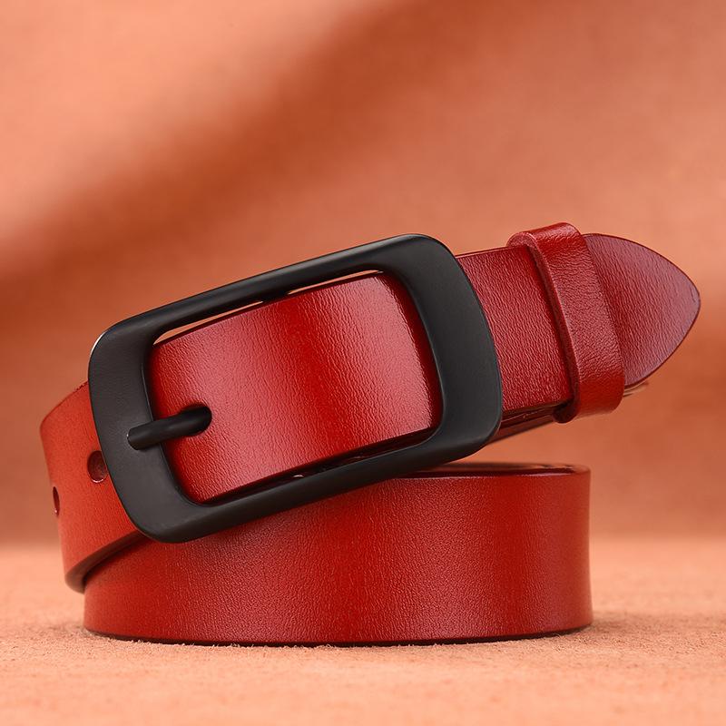 Fused Black Pin Buckle Pure Cowhide Belt Retro Leather Wide Belt Casual Simple Jeans Belt