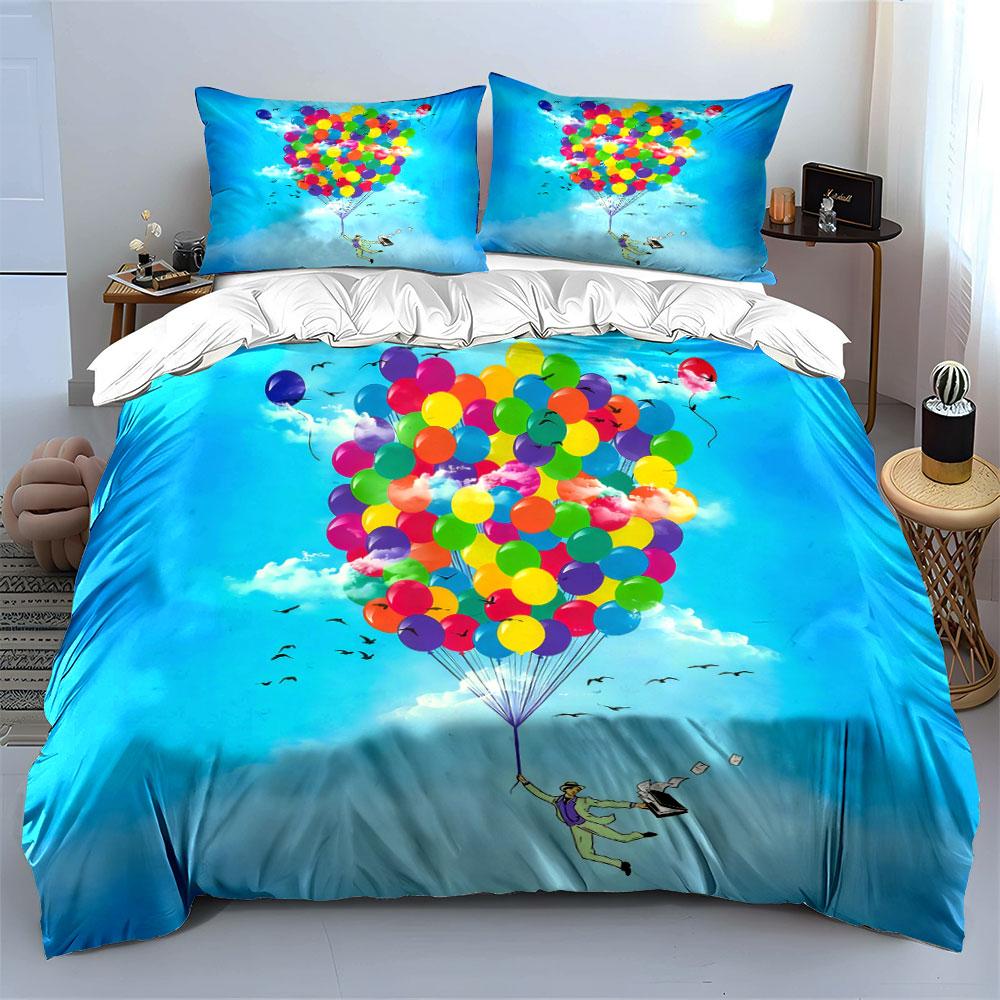 Colorful Balloon Adventure Set Soft Comfortable Duvet Cover Bedding Set Included 1*Duvet Cover & 2*Pillowcases, Gift