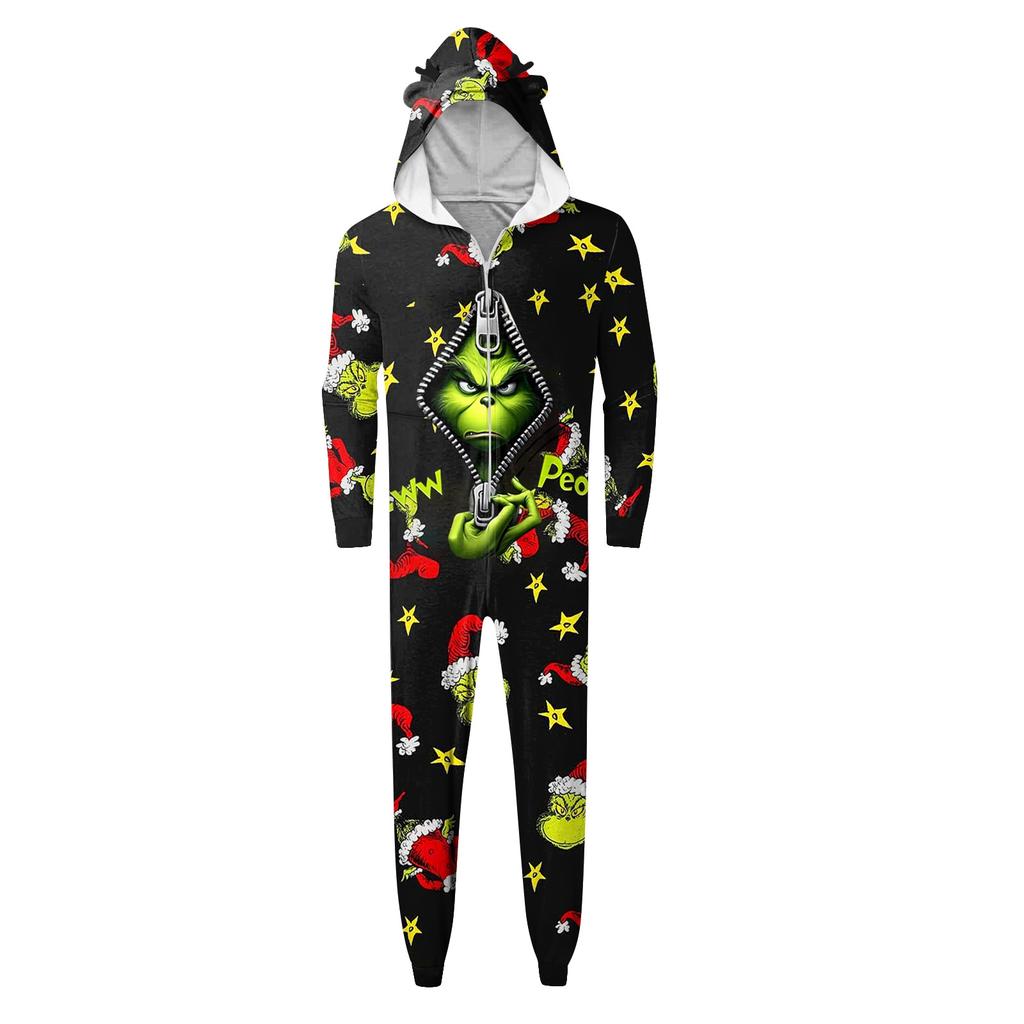 Set de salopete cu mâneci lungi și fermoar, cu glugă, cu imprimeu de Crăciun